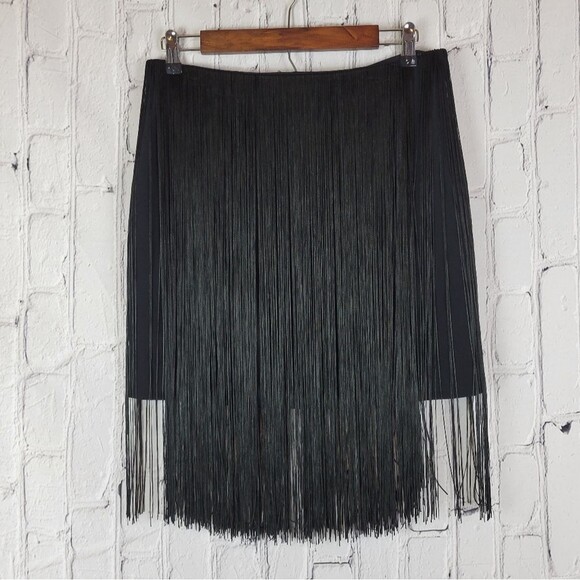 Rag & Bone Corina solid black fringe overlay short skirt - Picture 5 of 12